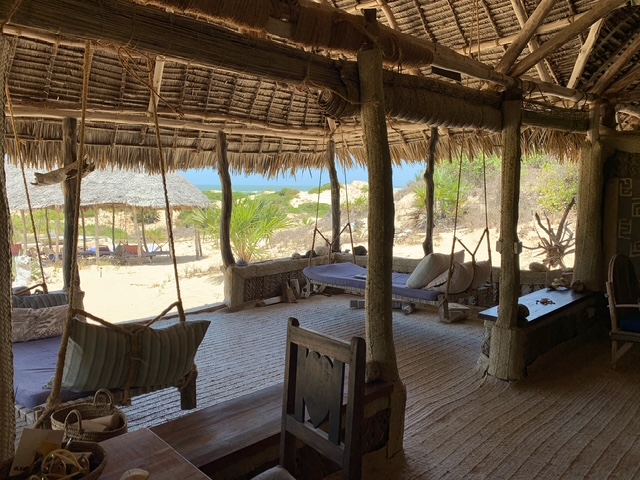 Swing beds and shaded sitting area at Mbali Tutuweni